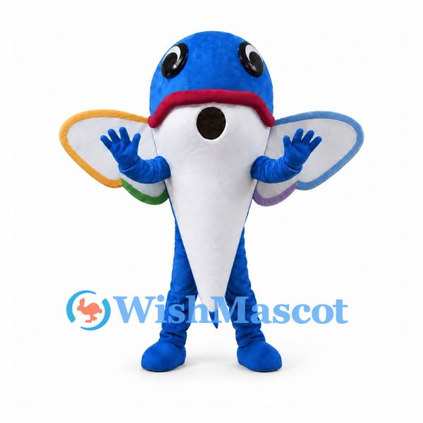 Blue Flying Fish Mascot Costume with Colorful Wing-Like Fins