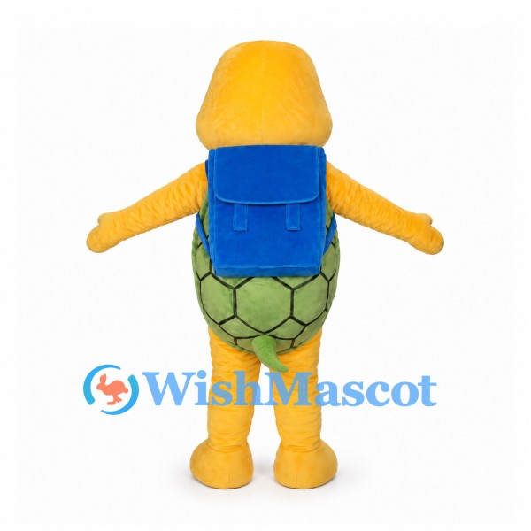Yellow Turtle Mascot Costume with Blue Backpack