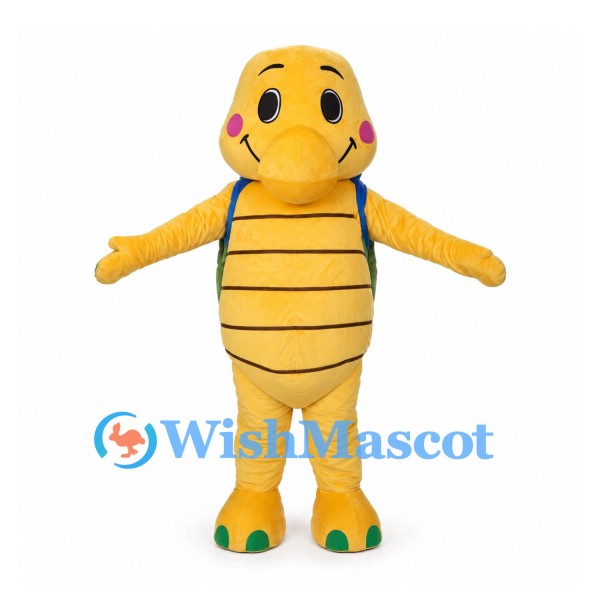 Yellow Turtle Mascot Costume with Blue Backpack