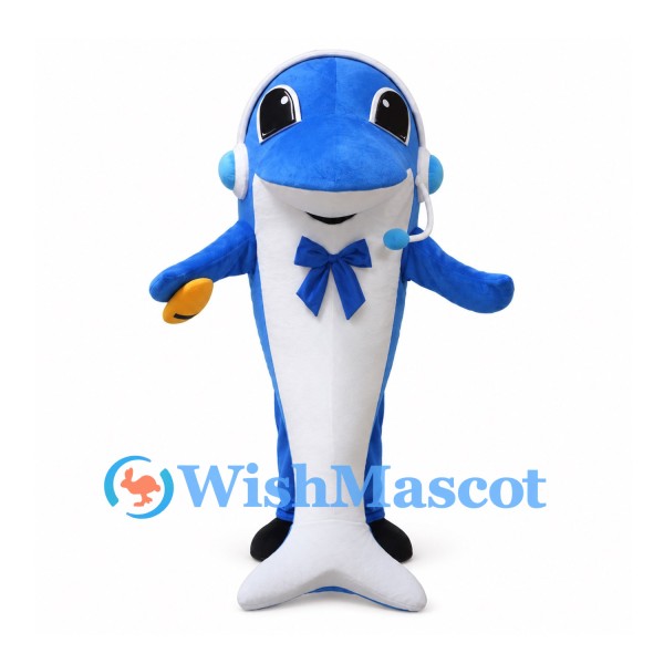Blue Dolphin Mascot Costume with Bow Tie