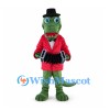 Crocodile Mascot Costume with Red Coat and Accordion