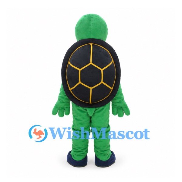 Green Turtle Mascot Costume with Black and Yellow Shell