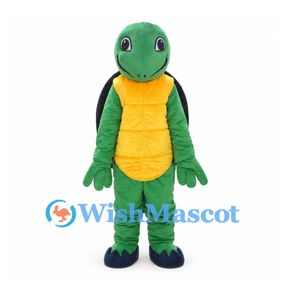 Green Turtle Mascot Costume with Black and Yellow Shell
