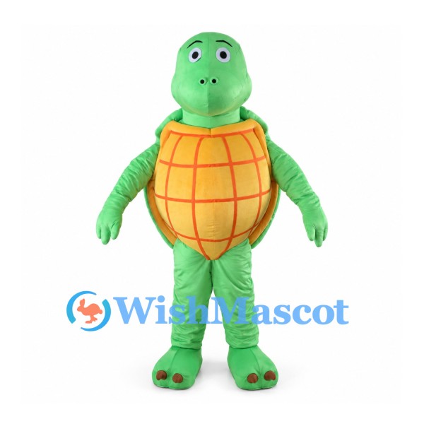 Green Turtle Mascot Costume with Spiral Pattern Shell