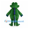 Green Dragon Mascot Costume with Purple Back Spikes