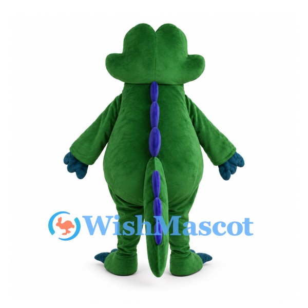 Green Dragon Mascot Costume with Purple Back Spikes