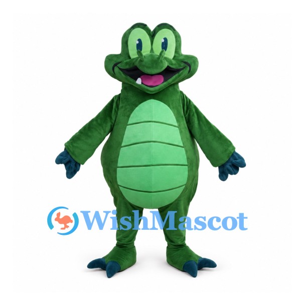 Green Dragon Mascot Costume with Purple Back Spikes