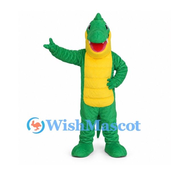 Green Crocodile Mascot Costume with Bright Yellow Belly