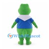 Green Crocodile Mascot Costume with Blue and Yellow Shirt