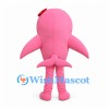 Pink Dolphin Mascot Costume with Gray Belly Patch