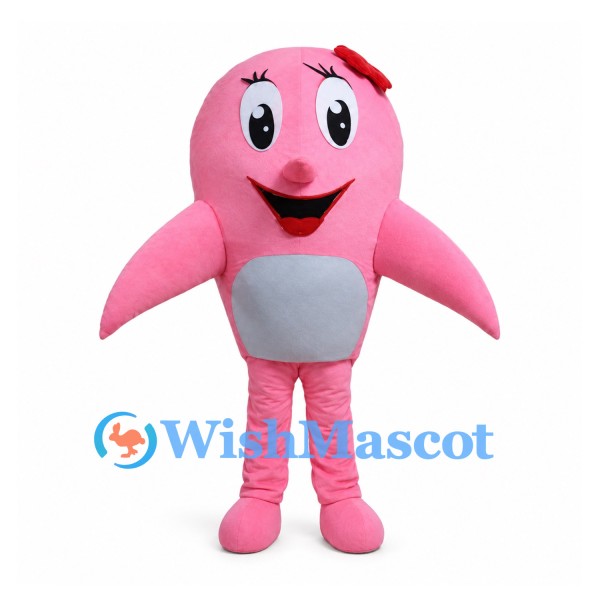Pink Dolphin Mascot Costume with Gray Belly Patch