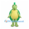 Green Turtle Mascot Costume with Yellow Belly and Round Shell