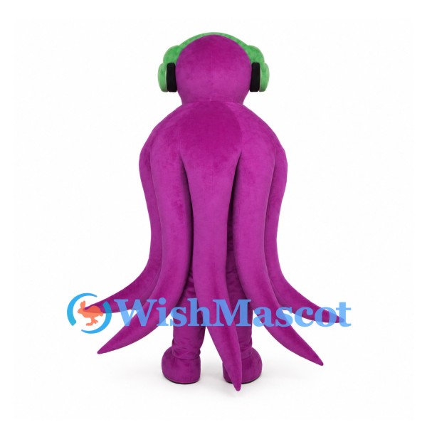 Purple Octopus Mascot Costume with Green Headphones