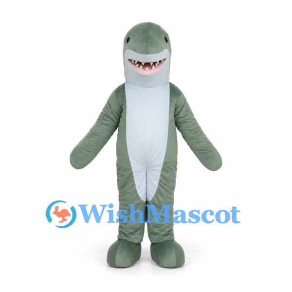 Green Shark Mascot Costume with White Belly