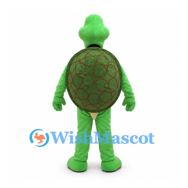 Green Turtle Mascot Costume with Brown Shell