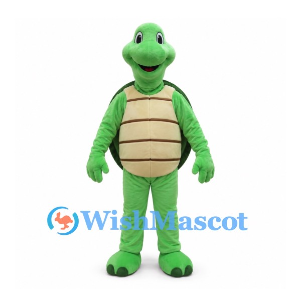 Green Turtle Mascot Costume with Brown Shell