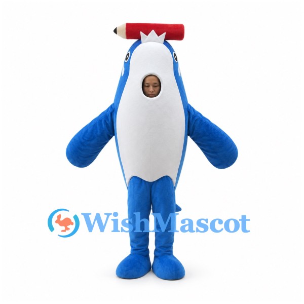 Blue Shark Mascot Costume with Pencil Headpiece