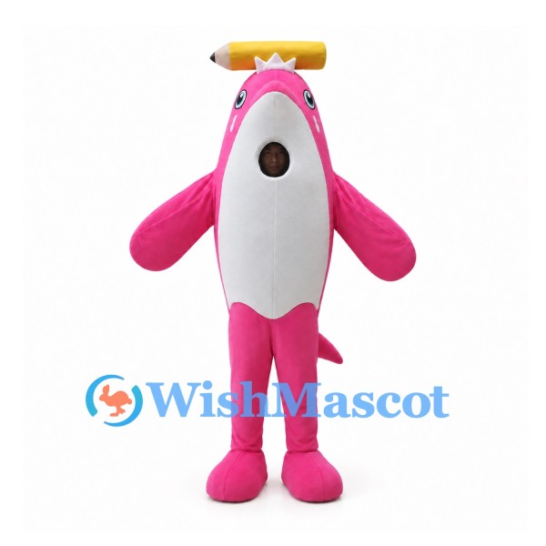 Pink Shark Mascot Costume with Pencil Headpiece