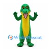 Green Crocodile Mascot Costume with Yellow Belly and Wide Open Mouth
