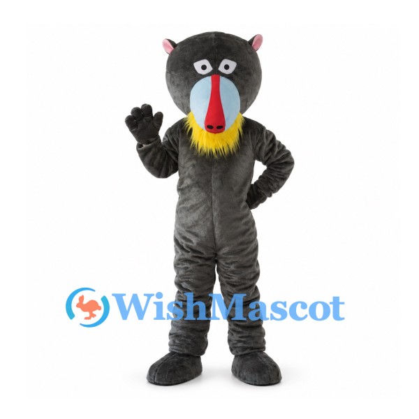 Gray Mandrill Mascot Costume with Red and Blue Face