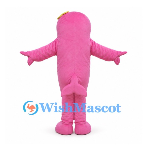 Pink Dolphin Mascot Costume with Cream Belly