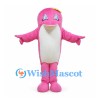 Pink Dolphin Mascot Costume with Cream Belly
