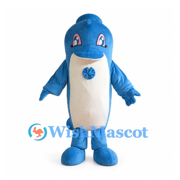 Blue Dolphin Mascot Costume with Cream Belly and Blue Chest Patch