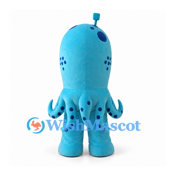 Turquoise Octopus Mascot Costume with Rounded Head and Short Tentacles