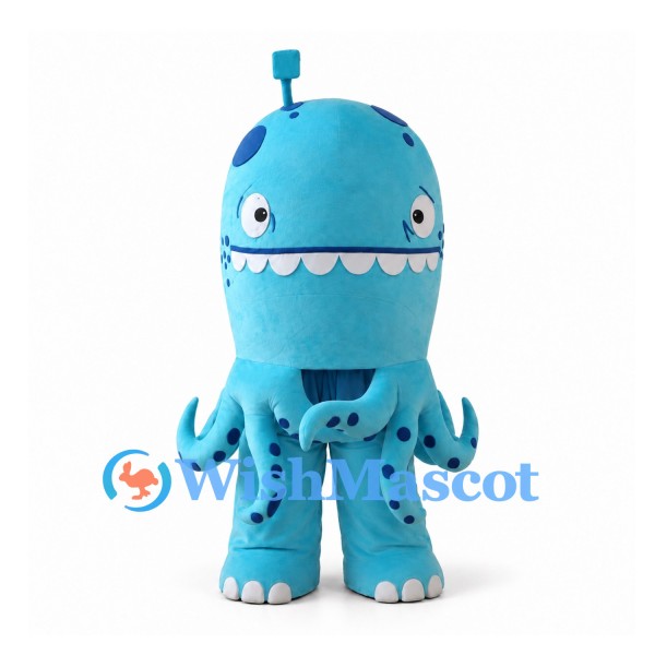 Turquoise Octopus Mascot Costume with Rounded Head and Short Tentacles