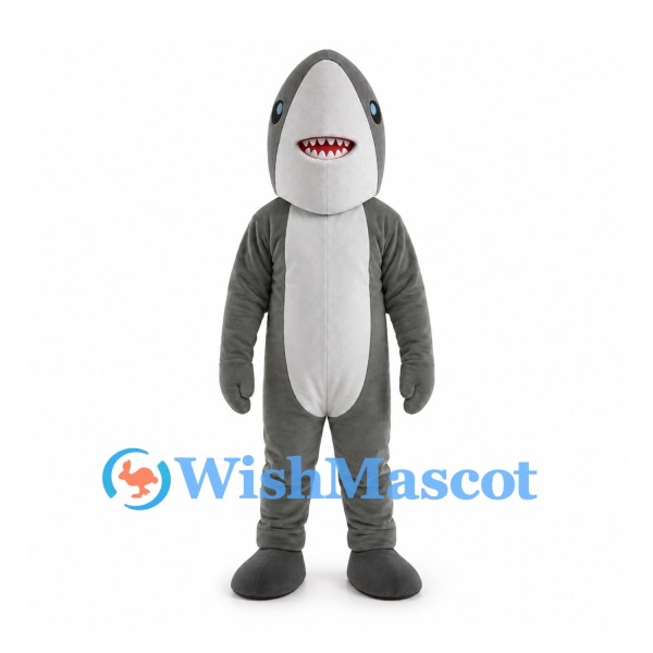 Gray Shark Mascot Costume with White Face and Belly