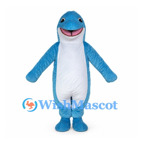 Blue Dolphin Mascot Costume with Wide Smile