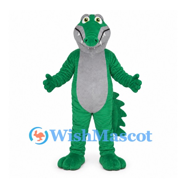 Green Crocodile Mascot Costume with Gray Snout and Belly