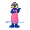 Blue Otter Mascot Costume with Pink Apron and Orange Headband