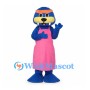 Blue Otter Mascot Costume with Pink Apron and Orange Headband
