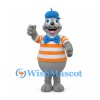 Gray Seal Mascot Costume with Blue Cap and Orange Striped Shirt