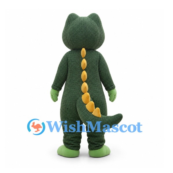Dark Green Dinosaur Mascot Costume with Yellow Back Spikes