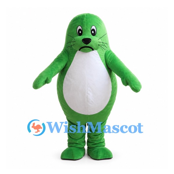 Green Seal Mascot Costume with White Belly
