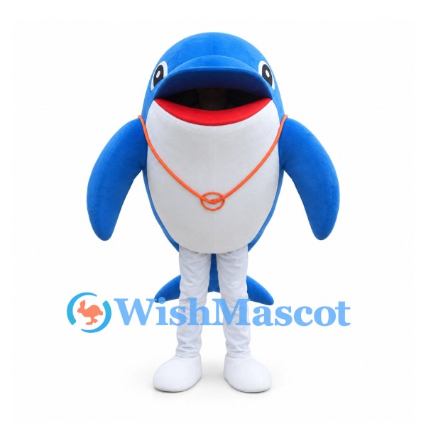 Blue Whale Mascot Costume with Orange Necklace