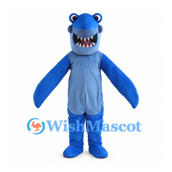 Blue Shark Mascot Costume with Large White Teeth