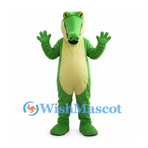 Green Crocodile Mascot Costume with Cream Belly and Long Snout