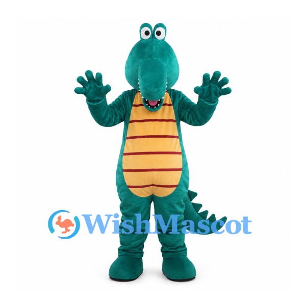 Teal Crocodile Mascot Costume with Yellow Striped Belly