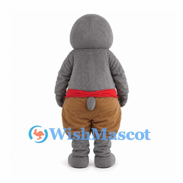 Gray Walrus Mascot Costume with Brown Pants and Red Sash