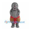 Gray Walrus Mascot Costume with Brown Pants and Red Sash