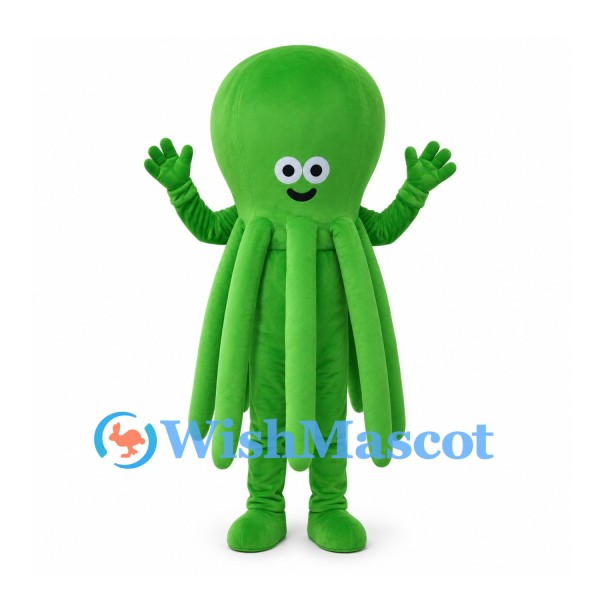 Green Octopus Mascot Costume with Large Rounded Head