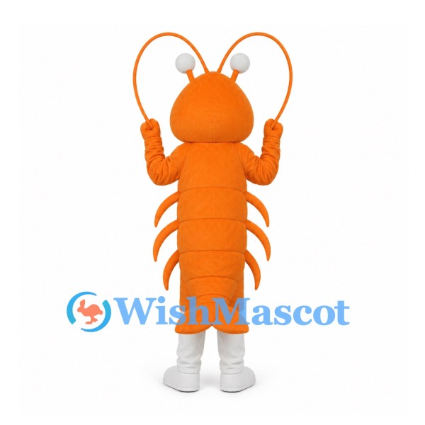 Orange Shrimp Mascot Costume with Long Curved Antennae