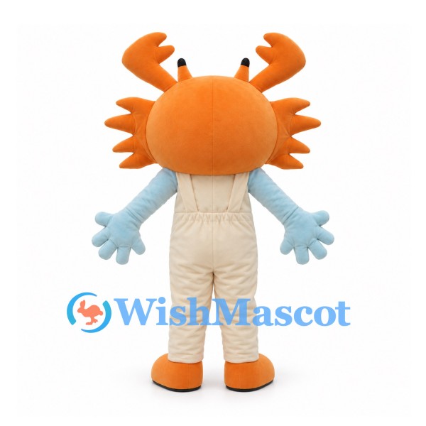 Crab Mascot Costume with Orange Shell Head and Blue Gloves