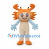 Crab Mascot Costume with Orange Shell Head and Blue Gloves