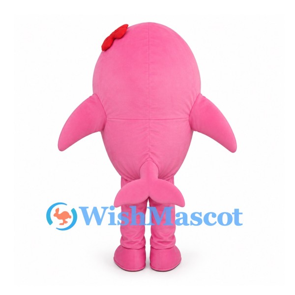 Pink Dolphin Mascot Costume with White Belly and Red Bow