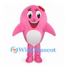 Pink Dolphin Mascot Costume with White Belly and Red Bow