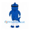 Blue Shark Mascot Costume with Goggles and Striped Shirt